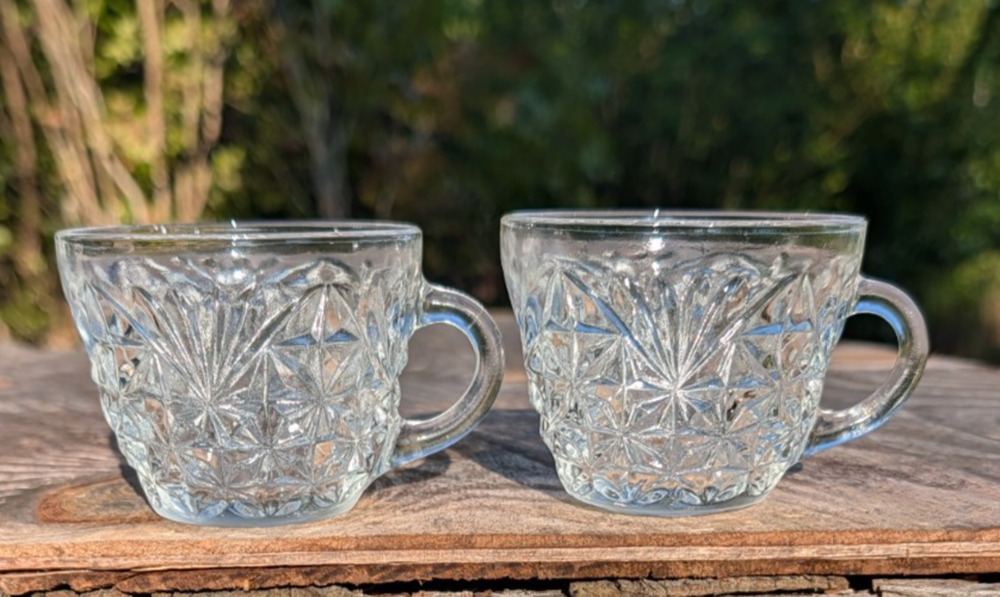 Arlington by Anchor Hocking Punch Bowl Cups Set of 2 Clear Glass Vintage